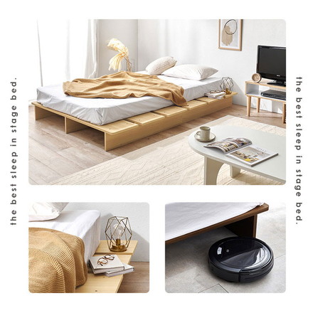 お掃除ロボット対応 ステージベッド セミダブル 頑丈 耐荷重350kg 余白がおしゃれ ローベッド ベッドフレーム ブラウン