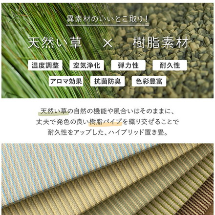 新素材で丈夫 ハイブリッド置き畳 綾瀬 単品1枚 82×82cm い草×樹脂 置き畳 畳マット カーペット 天然い草 ライトグリーン[160900403]