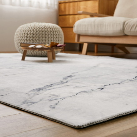大理石調フランネルラグ 190×190cm 大理石柄 デザインラグ 床暖房対応 プリントラグ 石目調 マーブル調 シック モノトーン ホワイト[270608001]