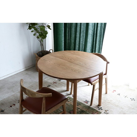 ダイニングテーブル 伸長式 幅90(120)cm 丸テーブル ラウンドテーブル 楕円形 木製 変形