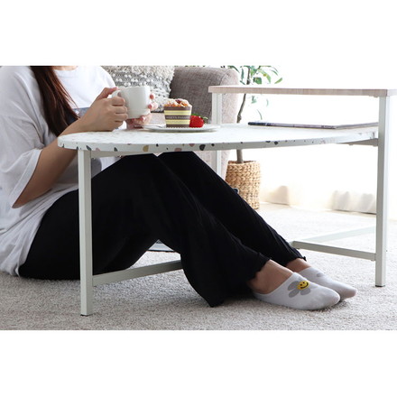 センターテーブル 幅122cm リビングテーブル 棚付き テラゾー柄 楕円テーブル 丸テーブル 机