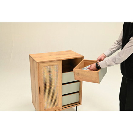 ラタン チェスト 幅45cm 天然ラタン 収納 引き出し ほぼ完成品 スチール脚 カゴメ編み 韓国インテリア リビング
