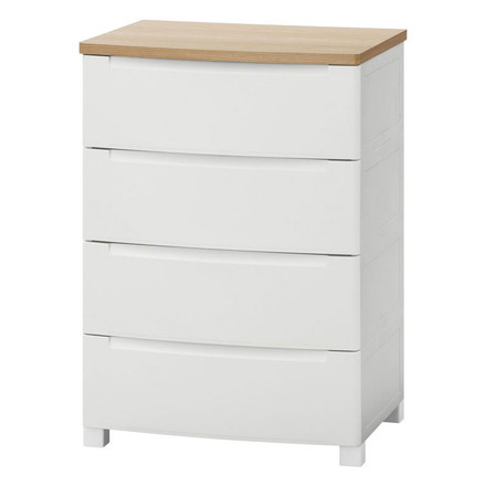 アイリスオーヤマ ウッドトップノックダウンチェスト 幅56cm 4段 KDMG-564WT ホワイト 木目調 天板