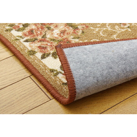 ナイロン 花柄 キッチンマット 撥水キャンベル ブラウン 約44×120cm