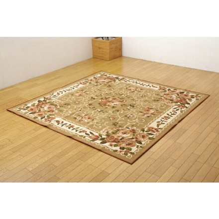 ナイロン 花柄 簡易カーペット 撥水キャンベル ブラウン 約200×250cm