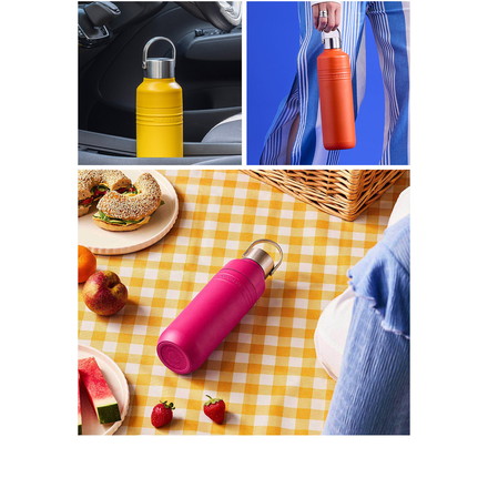 LE CREUSET On The Go ボトル 500ml OTG キャリーハンドル付き 持ち手 目盛り付き 直飲みボトル 広口 お手入れ簡単 洗いやすい 持ちやすい ステンレス 水筒 ボトル ル・クルーゼ ルクルーゼ チェリーレッド