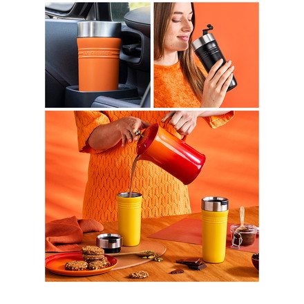 LE CREUSET On The Go トラベルマグ 350ml OTG 保温 保冷 スクリュー 密閉 直飲み ステンレス 水筒 ボトル タンブラー マグ マグボトル コンパクト デスクワーク ル・クルーゼ ルクルーゼ チェリーレッド