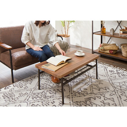 センターテーブル 棚付き 収納 木目 スチール ブラウン リビング テレワーク 在宅勤務 一人暮らし 新生活 テーブル ローテーブル