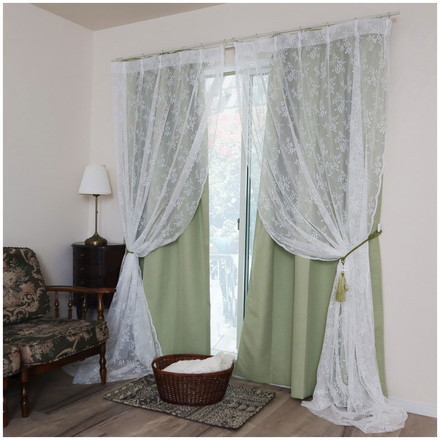 日本製 フリーカットレースカーテン 巾100cm×丈250cm ボタニカル柄 小花 リーフ 2枚組 自由に長さ変更