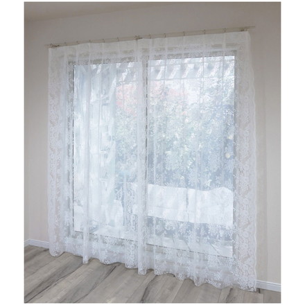 日本製 フリーカットレースカーテン 巾100cm×丈250cm バラ柄 花柄 2枚組 自由に長さ変更 ハサミでカット