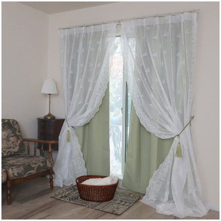 日本製 フリーカットレースカーテン 巾100cm×丈250cm ペイズリー柄 小さな柄 リーフ風 2枚組