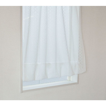 日本製 防炎 ボーダー柄 小窓カーテン 北欧風 程よい透け感 巾100cm×丈120cm ホワイト 突っ張り棒