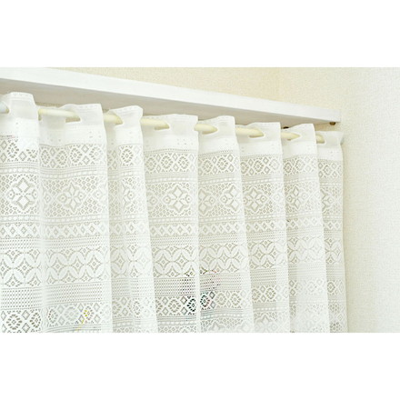 日本製 防炎 ボーダー柄 カフェカーテン 北欧風 程 よい透け感 巾150cm×丈50cm ホワイト 突っ張り棒