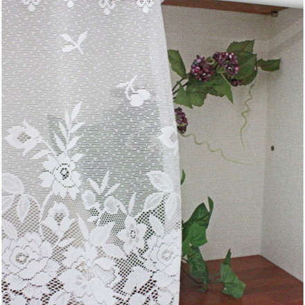 日本製 カフェカーテン バラ柄 レース 幅145cm×丈48cm 窓辺 トイレ 仕切り 装飾 目隠し カモフラージュ