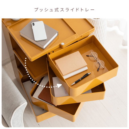 マルチワゴン Pluna プルーナ ロータイプ/ハイタイプ キャスター付き四面収納ワゴン 仕切り天板 180度回転 ロータイプ ライトグリーン