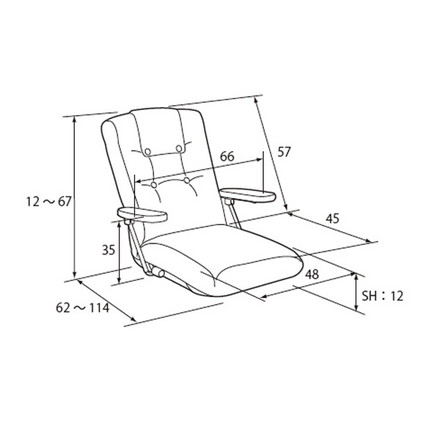 ポンプ肘式座椅子 YS-1075C 木肘 ポンプ式アーム 座椅子 リクライニング ブラウン