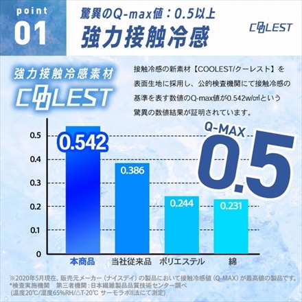 接触冷感 枕パッド Q-MAX0.5 43×63cm リバーシブル 抗菌防臭 省エネ エコ クール 洗える ホワイト