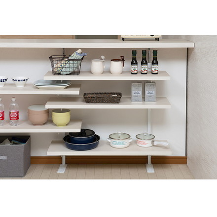 カウンター下突っ張りラック用追加棚板1枚 幅119.5cm 取付金具セット ホワイトウォッシュ 本体別売り