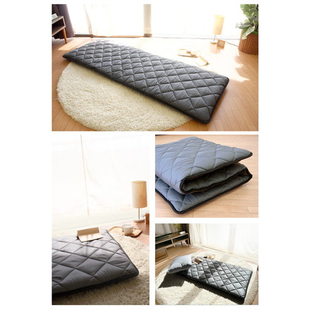 3層ごろ寝マット 日本製 65×115cm 国産 パイピング加工 キルティング加工 ダイヤキルト 固綿 ヘたりにくい チャコールグレー