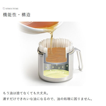 日本製 燕三条 オイルポット 0.5L 小さめ ステンレス ろ過 パウダー 10回分 フィルター セット 注ぎやすい 油こし器 SGマーク オークス