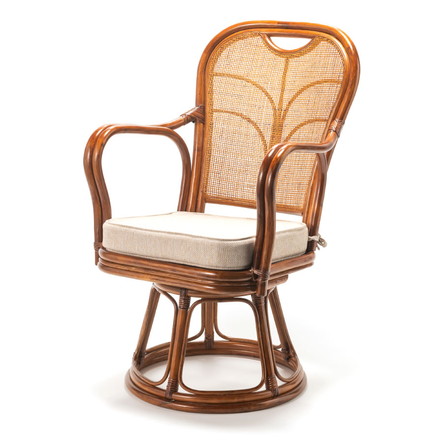 椅子 ラタン チェア 肘掛け高め 背もたれ有 ハイバック 読書やスマホが楽になるラタン回転椅子ハイ 高座椅子 籐