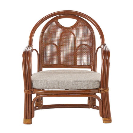 椅子 ラタン チェア 肘掛け付き 背もたれ付き ラタン座椅子ロー 籐 天然素材 丈夫 しなやか 通気性 年中快適 軽量 クッション付き