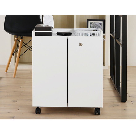 白井産業 オフィスコ 扉付き 収納ワゴン 木製 キャスター付き ホワイト 白 収納 取っ手付き 幅50 奥行き31