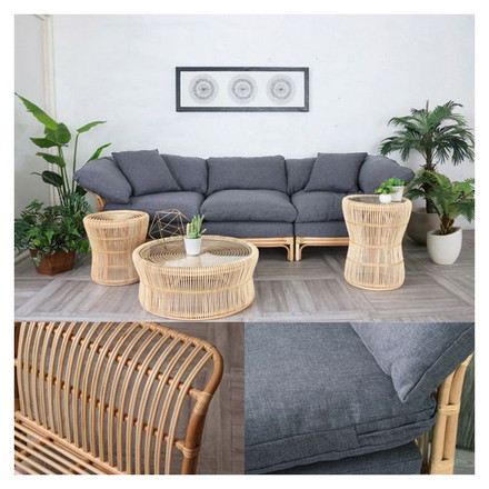 ソファ ソファー ブラック カウチソファ 1人掛 一人掛け 1P 脚付 籐 ラタン クッション センター セット