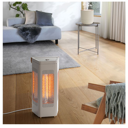 WOOD STYLE トライアングルヒーター 三面 広範囲 ハンドル付 ダイヤル式 木目調 首振りなし 転倒時自動オフ 温度ヒューズ 7モード グレージュ THREEUP スリーアップ