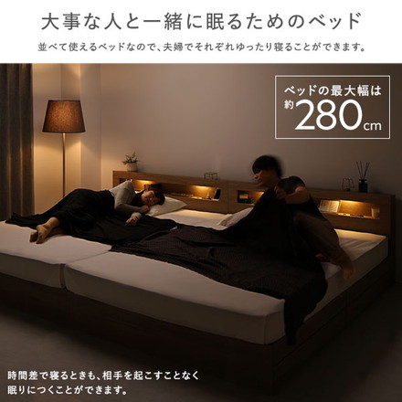 ベッド ワイドキング 200 ボンネルコイルマットレス付き ストーングレー 照明付