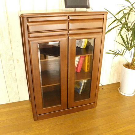 【チェリオ】キャビネット 幅60cm(ラバーウッド・ブラウン)