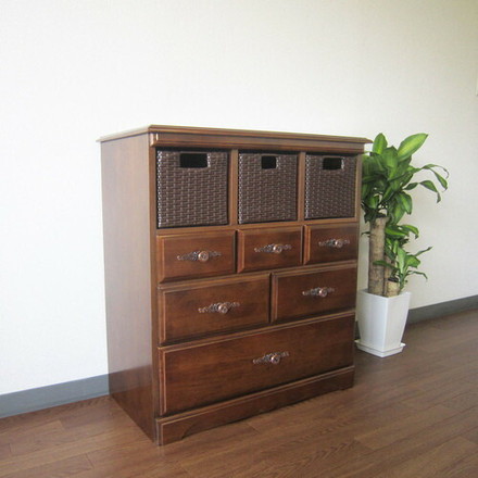 【ベルク】チェスト 幅80cm(ラバーウッド・ブラウン)