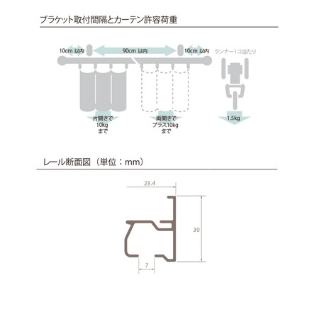 カーテンレール シングル 2m TOSO 正面付け トーソー レガートスクエア Aキャップ ブラケット付き 部品付き アッシュグレイン