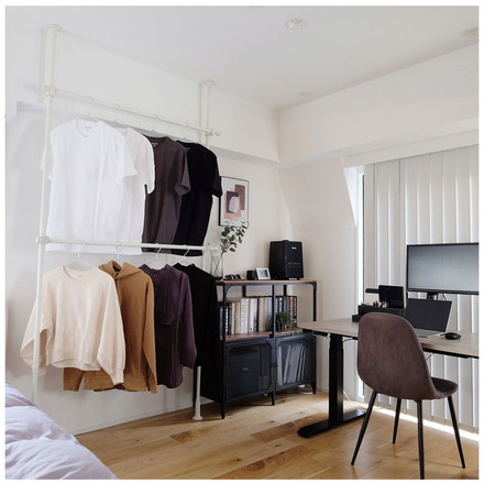 つっぱりハンガー 2段タイプ 幅70~120cm ハンガーラック 突っ張り棒 物干し竿 脱衣所 ランドリー ブラック