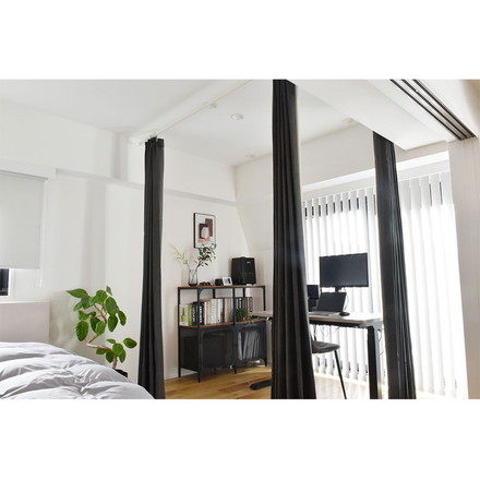 つっぱりカーテンレール L字コーナー用 リングランナー40個付き 幅120~200cm カーテンポール TOSO トーソー Naivis ナイビス ブラック