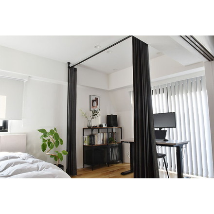 つっぱりカーテンレール リングランナー30個付き 幅200~270cm カーテンポール TOSO トーソー Naivis ナイビス ブラック