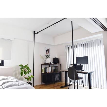 つっぱりカーテンレール 中間支柱付き リングランナー20個付き 幅200~300cm カーテンポール TOSO トーソー Naivis ナイビス ブラック