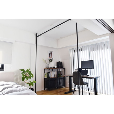 つっぱりカーテンレール 中間支柱付き リングランナー30個付き 幅200~300cm カーテンポール TOSO トーソー Naivis ナイビス ブラック