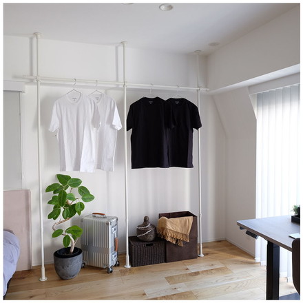 つっぱりハンガー 1段タイプ 幅120~200cm ハンガーラック 突っ張り棒 物干し竿 脱衣所 ランドリー ブラック