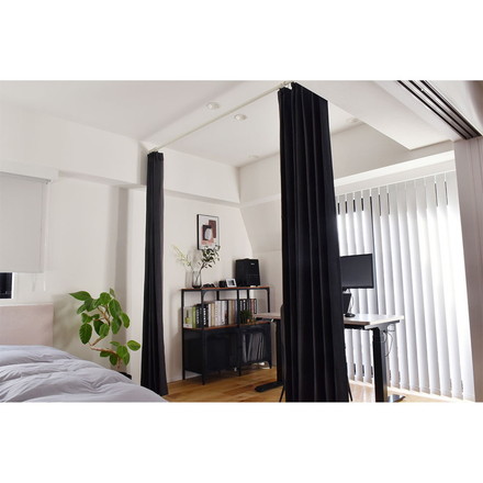 つっぱりポール リングランナー30個付き 幅200~300cm カーテンポール 突っ張り棒 間仕切りパーテーション ブラック