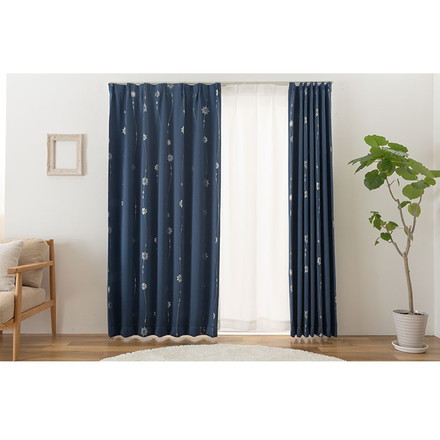 1級遮光 カーテン 4枚セット 幅100 丈135 178 200 ネイビー UVカット 紫外線 昼見えにくい 幅100×長さ135cm4枚組