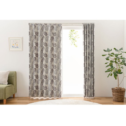 2級遮光 カーテン リーフ柄 2枚組 幅100 丈135 178 200 北欧 リーフ柄 葉っぱ シック 幅100×長さ135cm2枚組