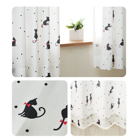 ねこ柄カーテン 【3サイズ】 4枚組 ドレープカーテン レースカーテン にゃーとにゃん 形状記憶 ウォッシャブル 幅100×丈135cm