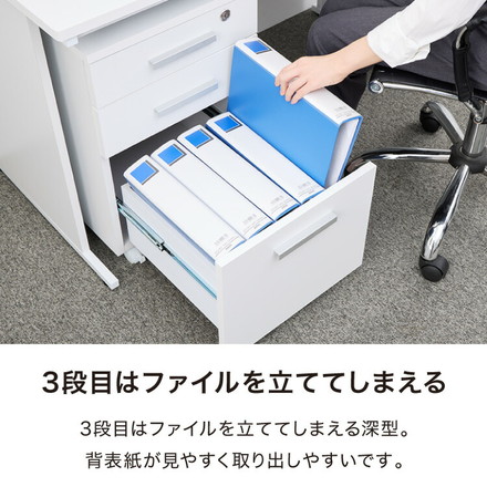 デスクワゴン 鍵付き パソコンデスク ホワイト 会社 オフィス 机 事務机 白 SOHO 木製 デスク ワゴン