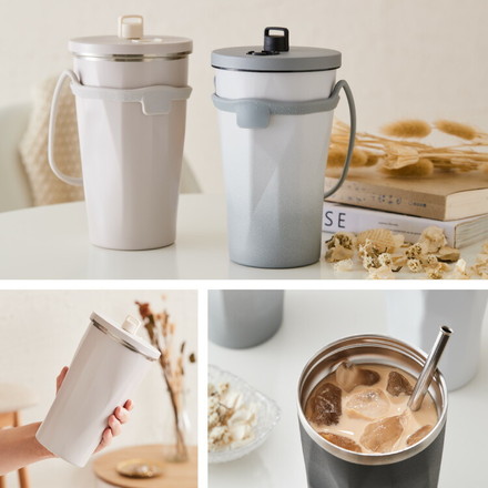 ストロー付きタンブラー 600ml 保冷 保温 蓋付き 持ち運び ストロータンブラー 真空断熱 二重構造 大容量 グラデーショングレー