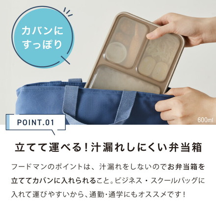 密閉 抗菌 弁当箱 800ml フードマン FOODMAN 薄型 1段 食洗機対応 レンジ対応 ランチボックス 一段 薄型弁当箱 食洗機OK レンジOK 一段弁当箱 抗菌加工 AG 薄い スリム 縦 弁当 お弁当 女性 アッシュネイビー