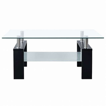 vidaXL コーヒーテーブル ブラック&透明 95x55x40cm 強化ガラス製家具 テーブル アクセントテーブル コーヒーテーブル