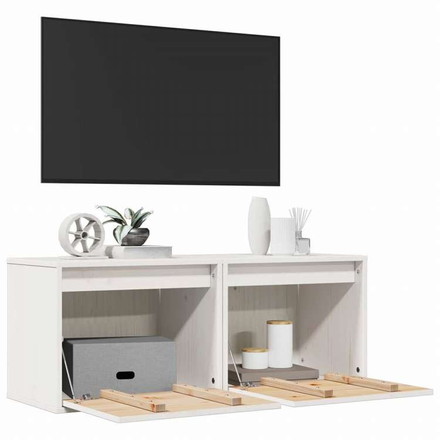 vidaXL ウォールキャビネット 2点 ホワイト 45x30x35 cm パイン無垢材家具 棚