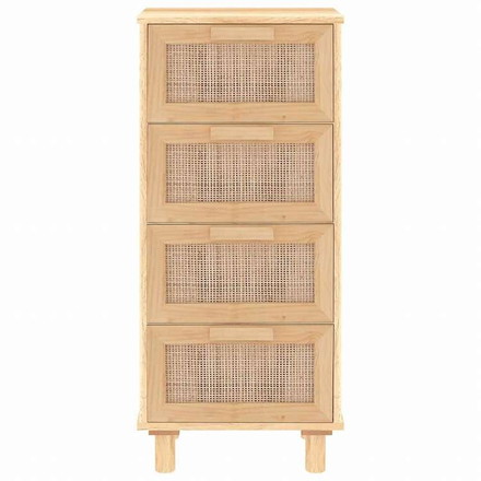 vidaXL サイドボード ブラウン 40x30x90 cm パイン無垢材&天然ラタン家具 キャビネット&収納