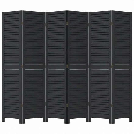 vidaXL パーティション 6枚パネルブラック無垢材パウロウニア家具 間仕切り